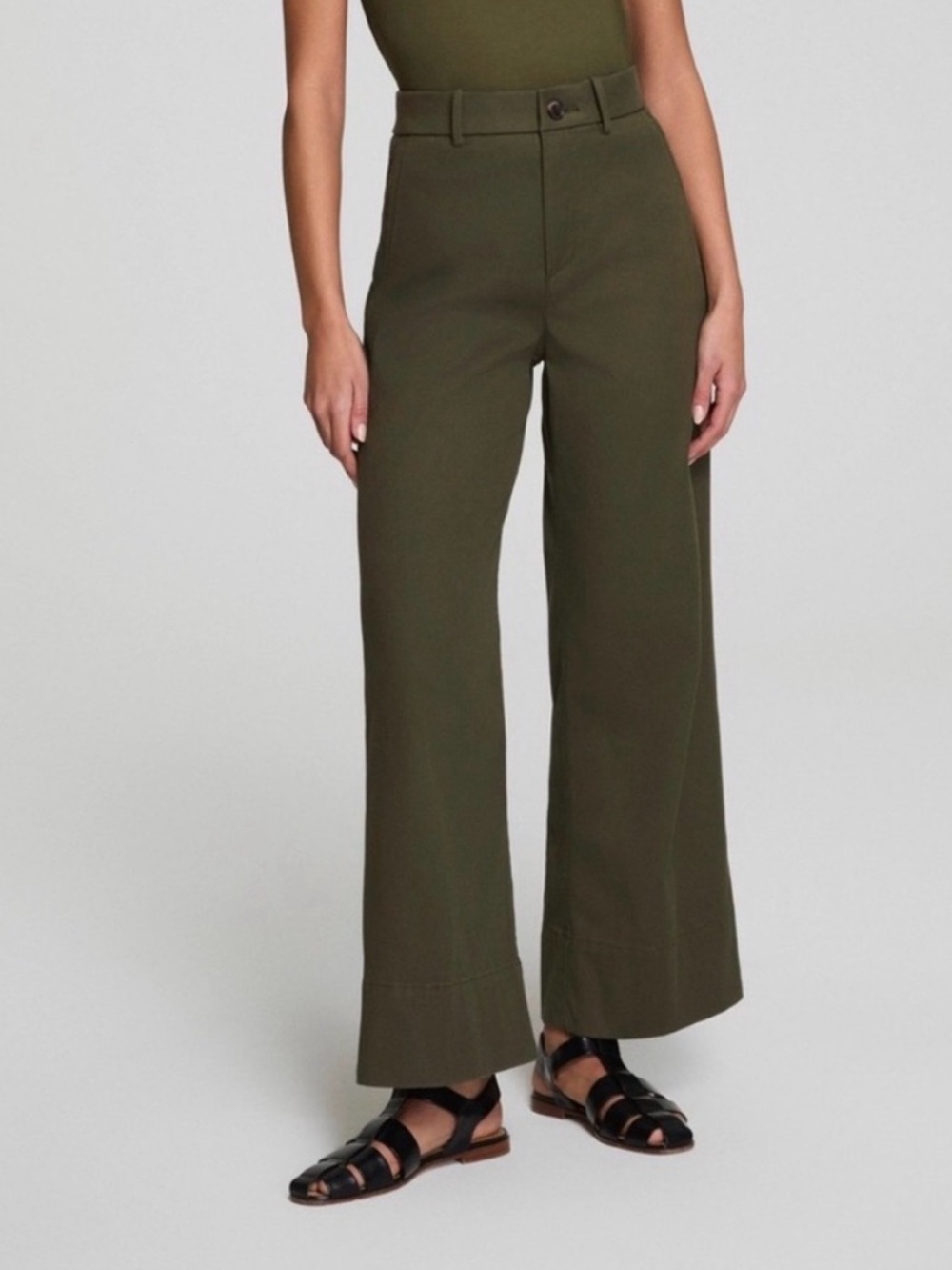Spanx green wide leg pants womens M trousers zip pockets stretch twill